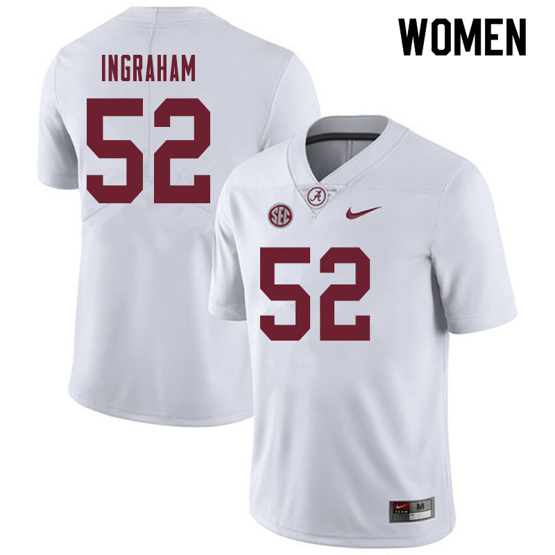 Women #52 Braylen Ingraham Alabama Crimson Tide College Football Jerseys Sale-White